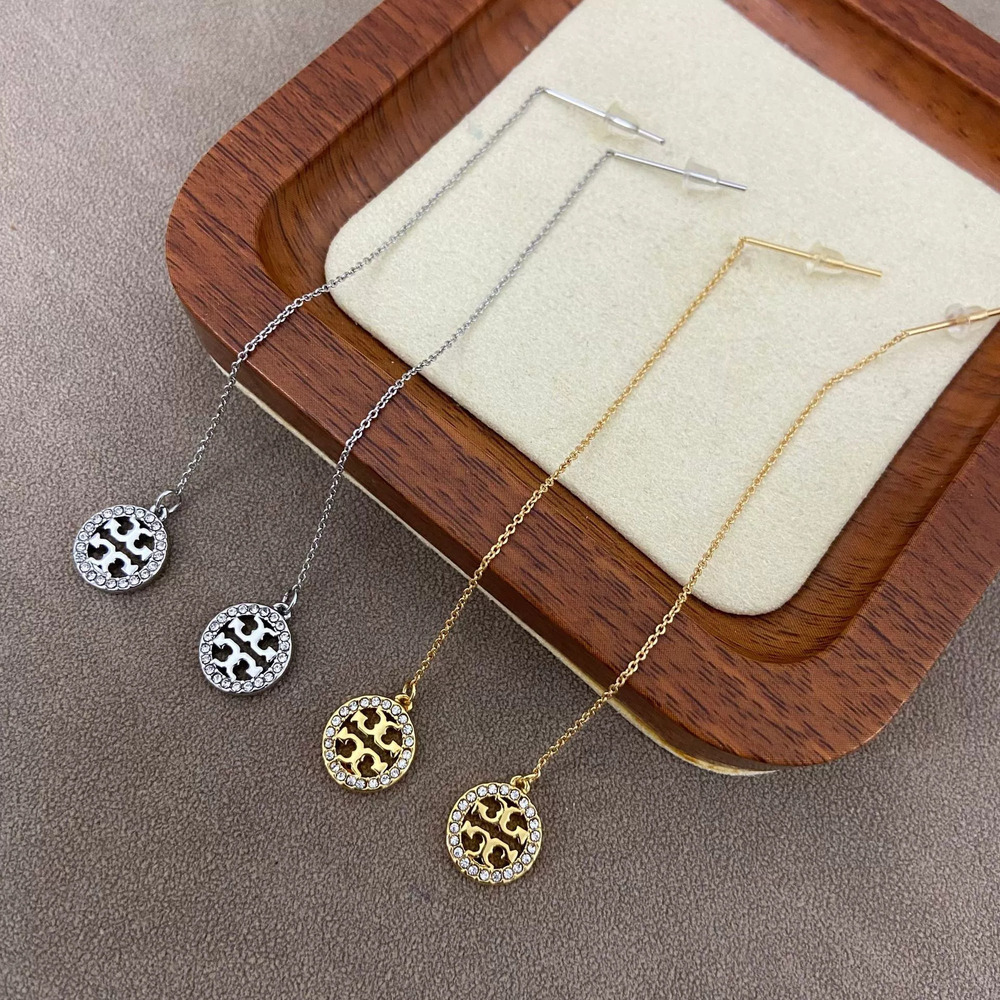 Tory Burch Rhinestone Hollow Round English Letter Metal Necklace
